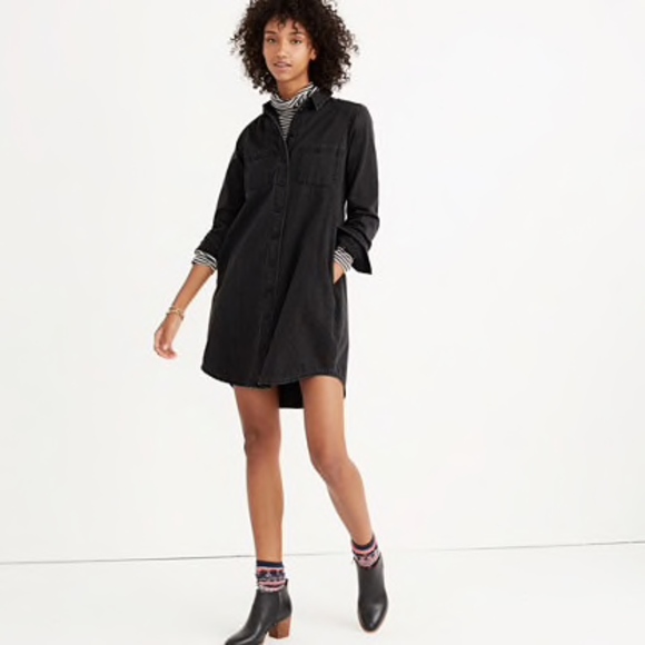 madewell black denim shirtdress